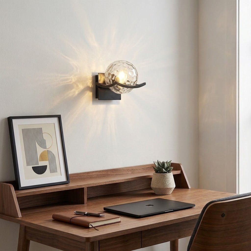 Sirius Glass Globe Wall Sconce with Black Finish - Lattea Global