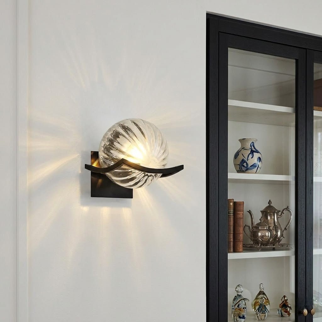 Sirius Glass Globe Wall Sconce with Black Finish - Lattea Global