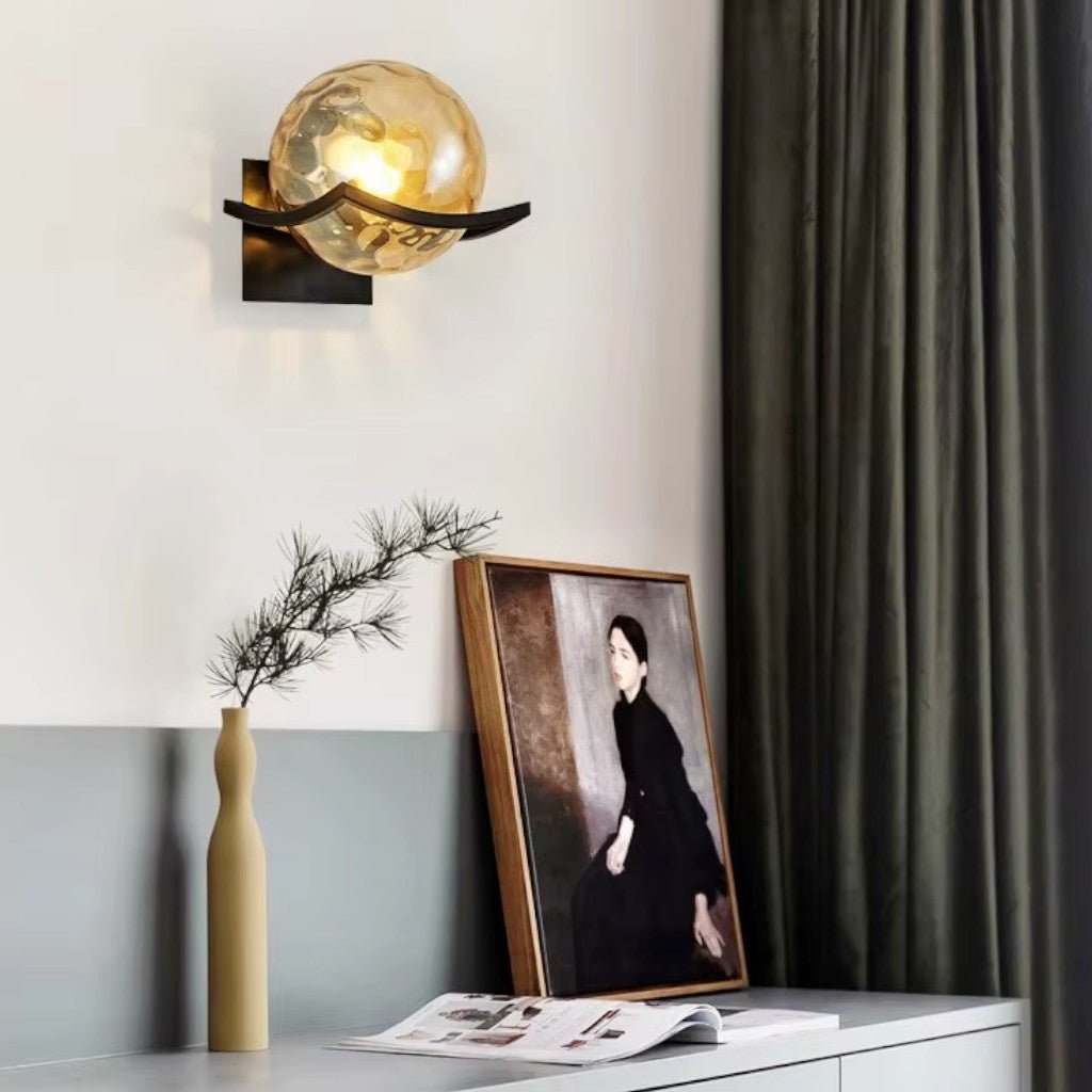 Sirius Glass Globe Wall Sconce with Black Finish - Lattea Global