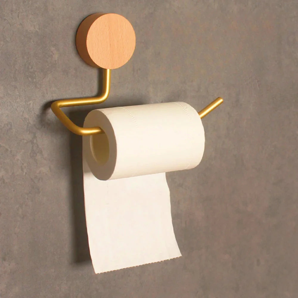 Metal Toilet Paper Holder with Wood Accents