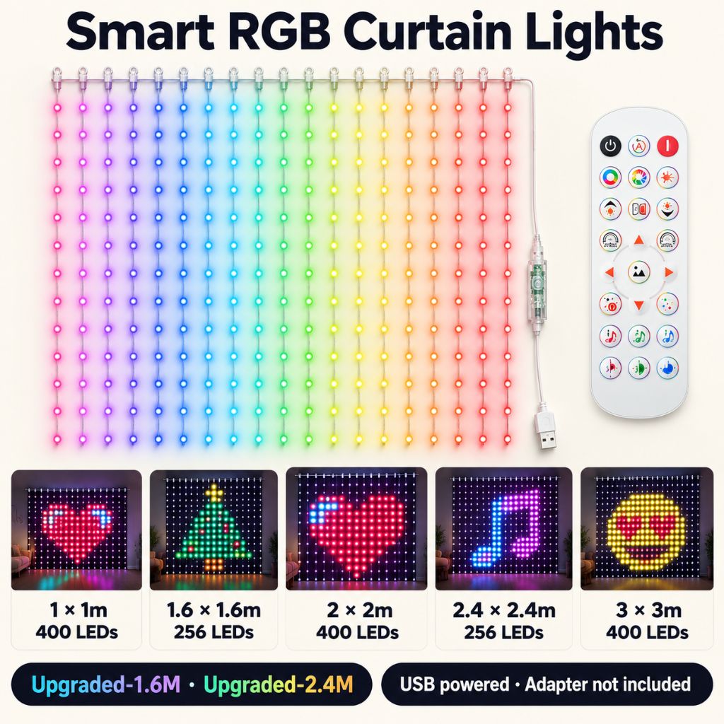Smart RGB LED Curtain Lights with App Control and Music Sync