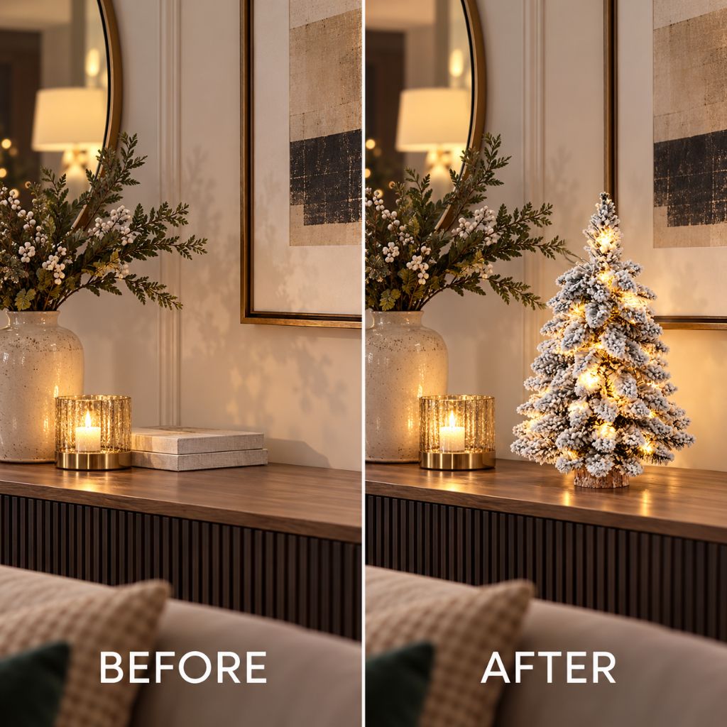 Snow-Flocked Tabletop Christmas Tree with Wooden Base