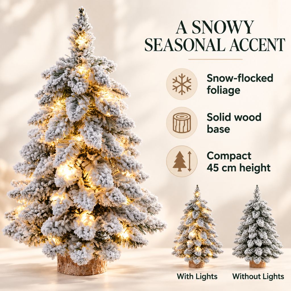 Snow-Flocked Tabletop Christmas Tree with Wooden Base