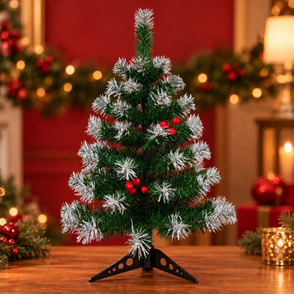 Snow-Tipped Tabletop Christmas Tree with Pinecones
