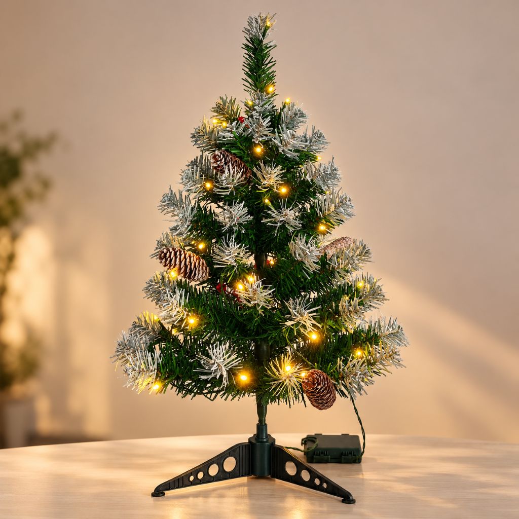 Snow-Tipped Tabletop Christmas Tree with Pinecones