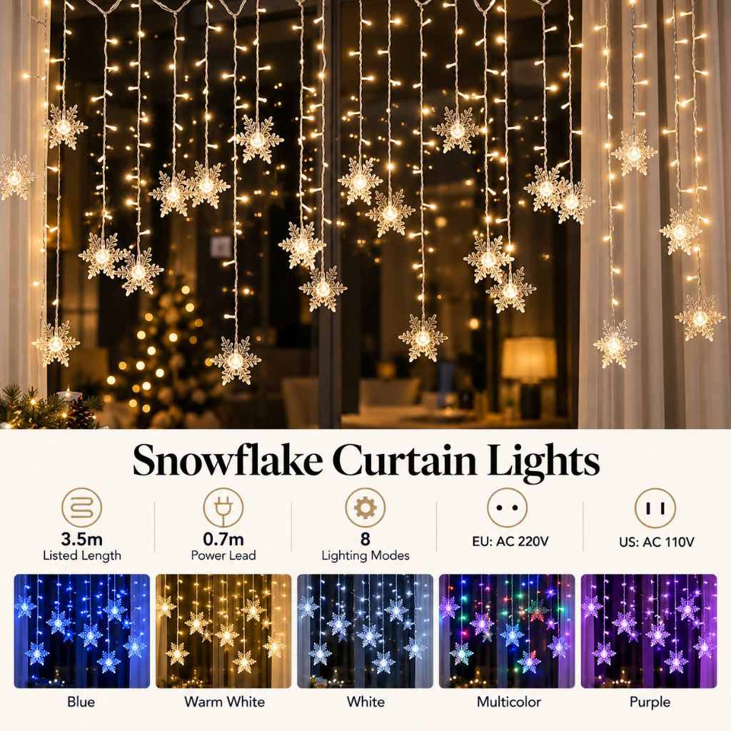 Snowflake LED Christmas Lights with 8 Lighting Modes
