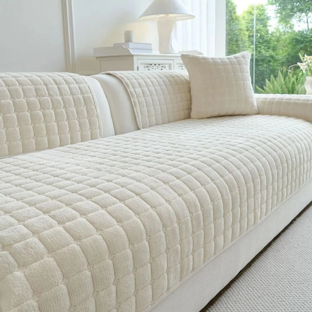 Soft flannel sofa cover non-slip quilted furniture protector