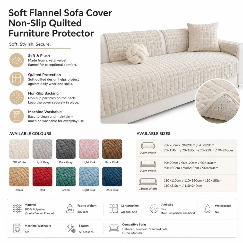 Soft flannel sofa cover non-slip quilted furniture protector - view 18