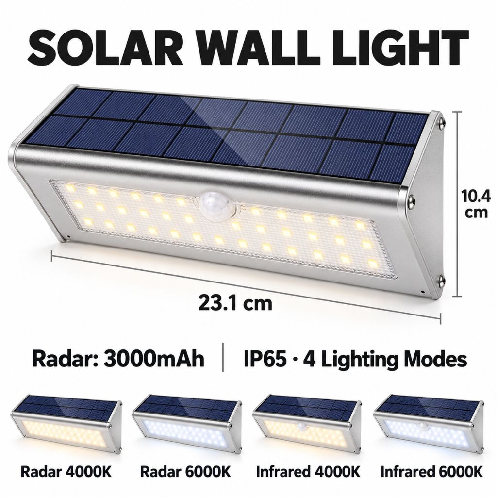 Solar Aluminium LED Outdoor Wall Light with Motion Sensor IP65