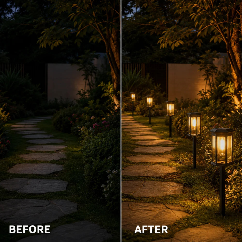 Solar garden pathway post light weather-resistant set - view 4