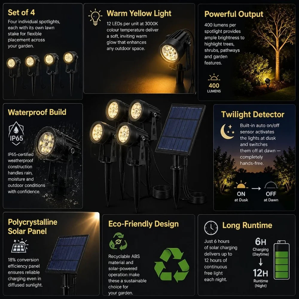 Solar garden spotlights - 4-pack ip65 waterproof led light – view 7
