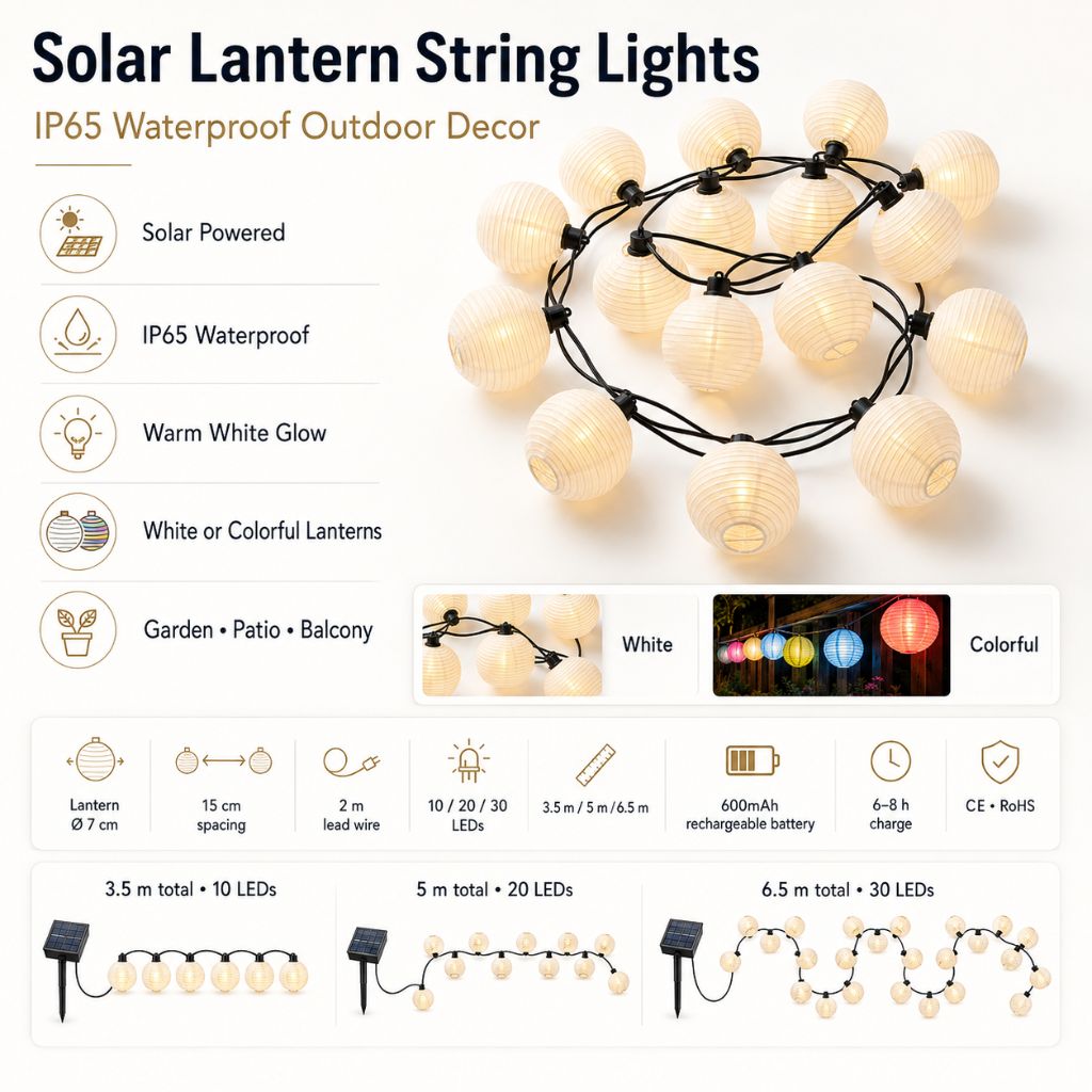 Solar Lantern String Lights IP65 Waterproof Outdoor Garden Patio Decor