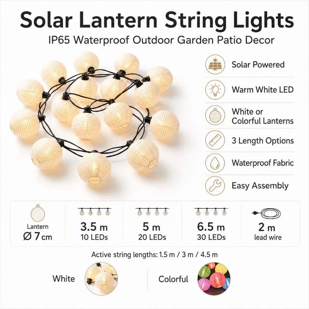 Solar Lantern String Lights IP65 Waterproof Outdoor Garden Patio Decor