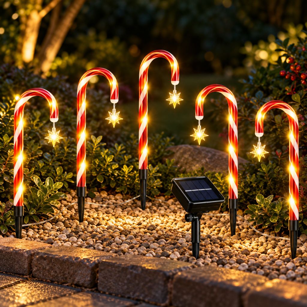 Solar LED Candy Cane Christmas Pathway Lights IP65