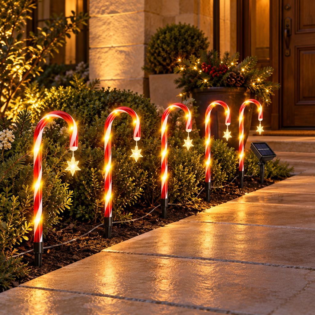 Solar LED Candy Cane Christmas Pathway Lights IP65