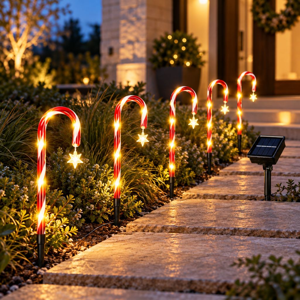 Solar LED Candy Cane Christmas Pathway Lights IP65