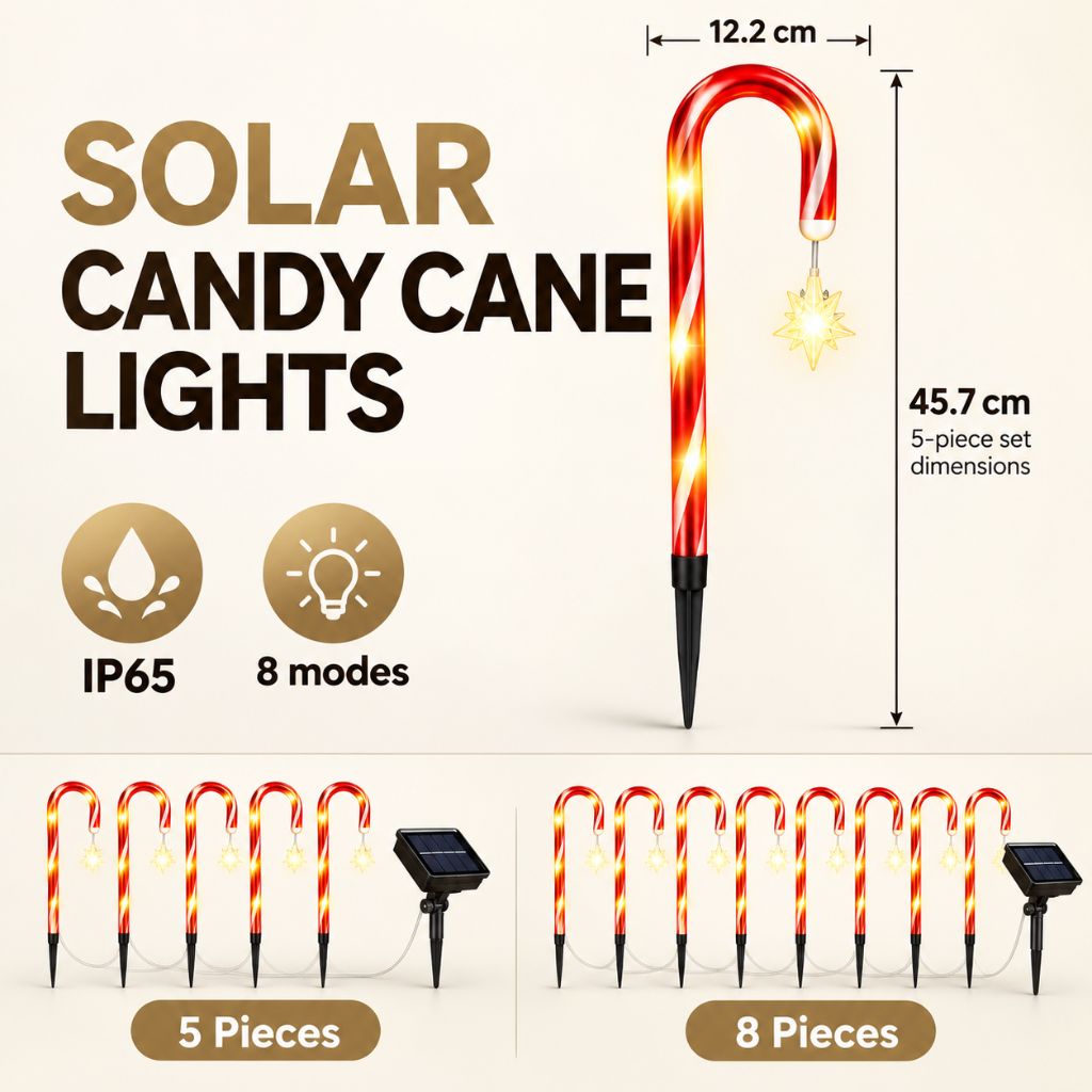Solar LED Candy Cane Christmas Pathway Lights IP65