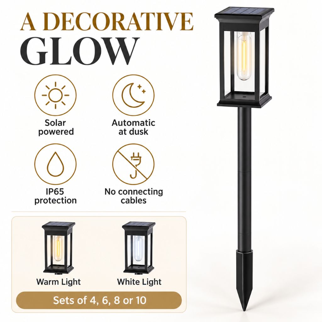 Solar LED Lantern Pathway Lights IP65 with Auto On/Off
