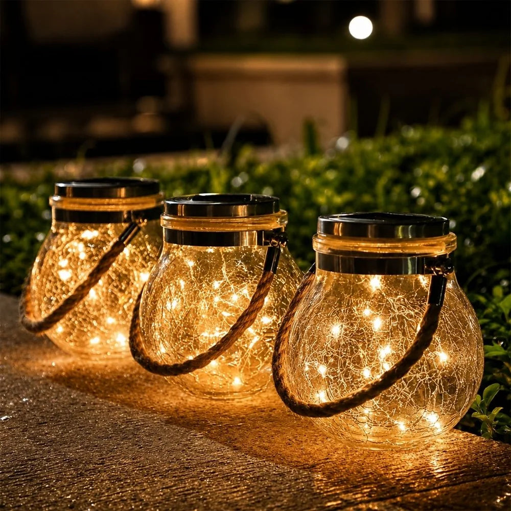 Solar outdoor hanging lamp ip65 waterproof cracked glass jar – view 2