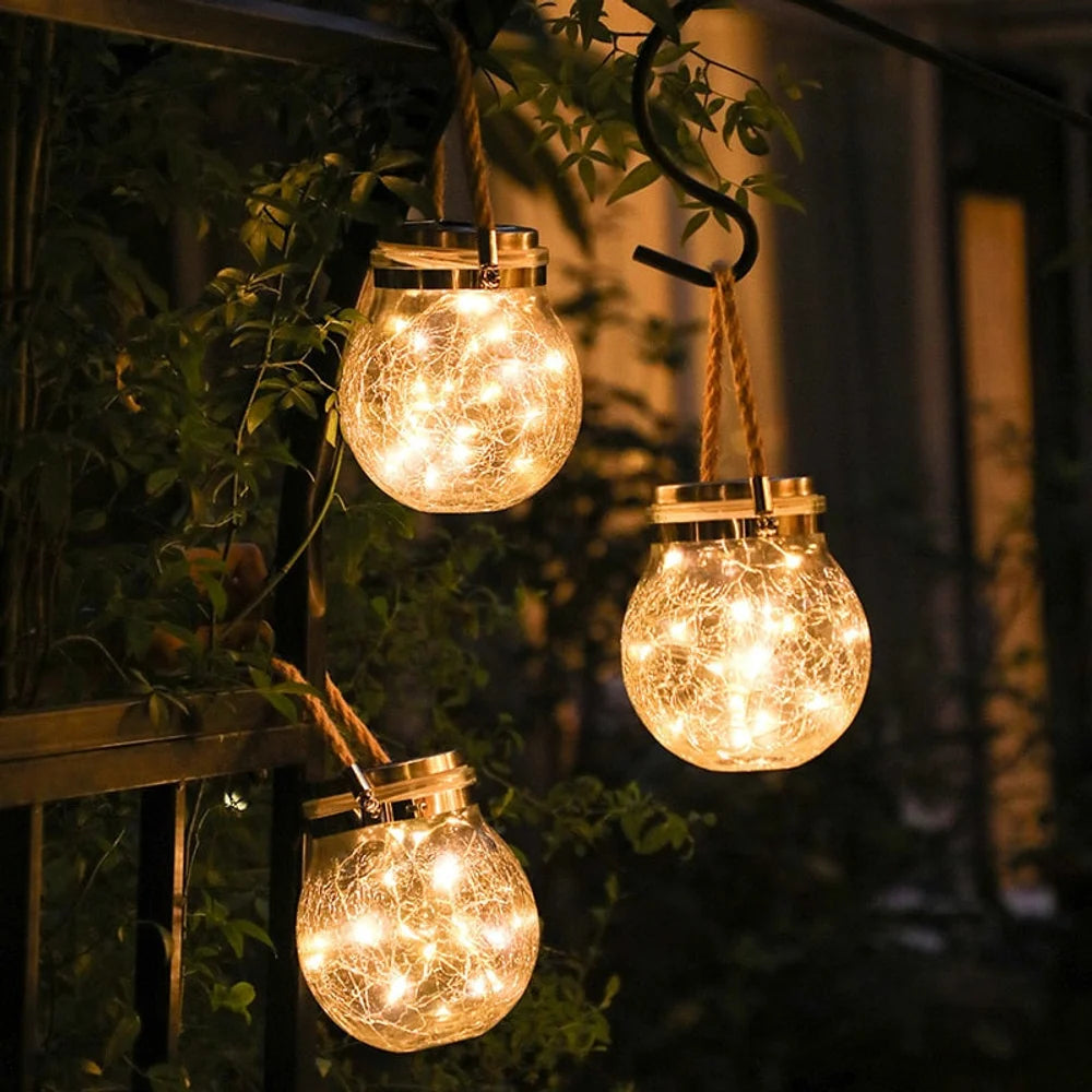 Solar outdoor hanging lamp ip65 waterproof cracked glass jar – view 3