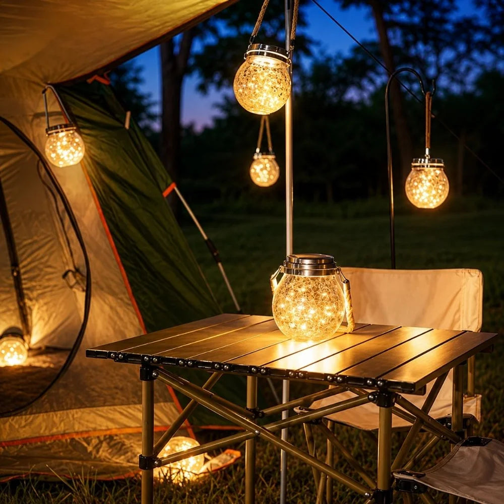 Solar outdoor hanging lamp ip65 waterproof cracked glass jar – view 4
