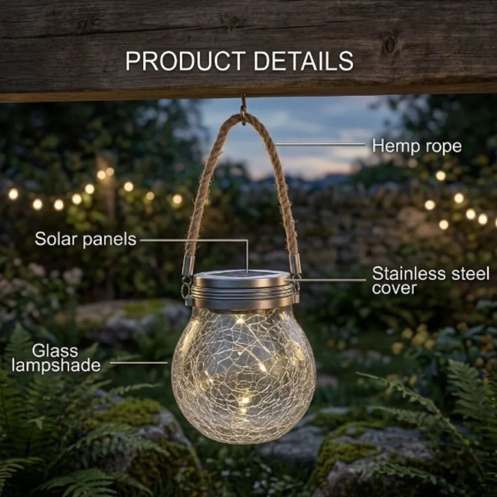 Solar outdoor hanging lamp ip65 waterproof cracked glass jar – view 7