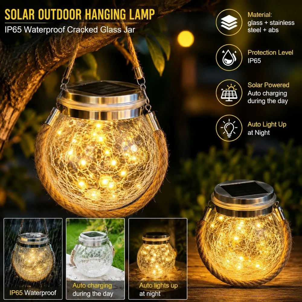 Solar outdoor hanging lamp ip65 waterproof cracked glass jar – view 8