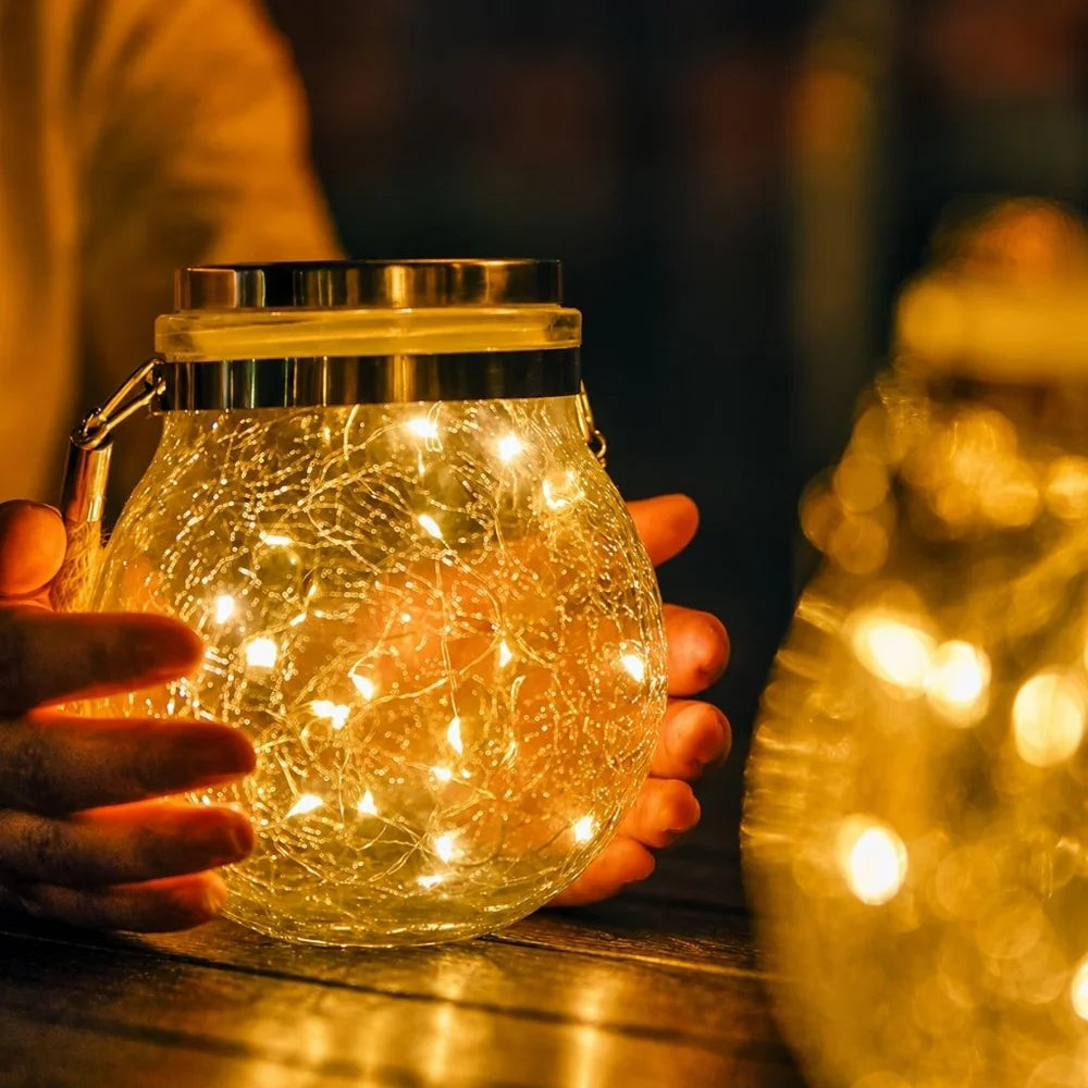 Solar outdoor hanging lamp ip65 waterproof cracked glass jar – view 9