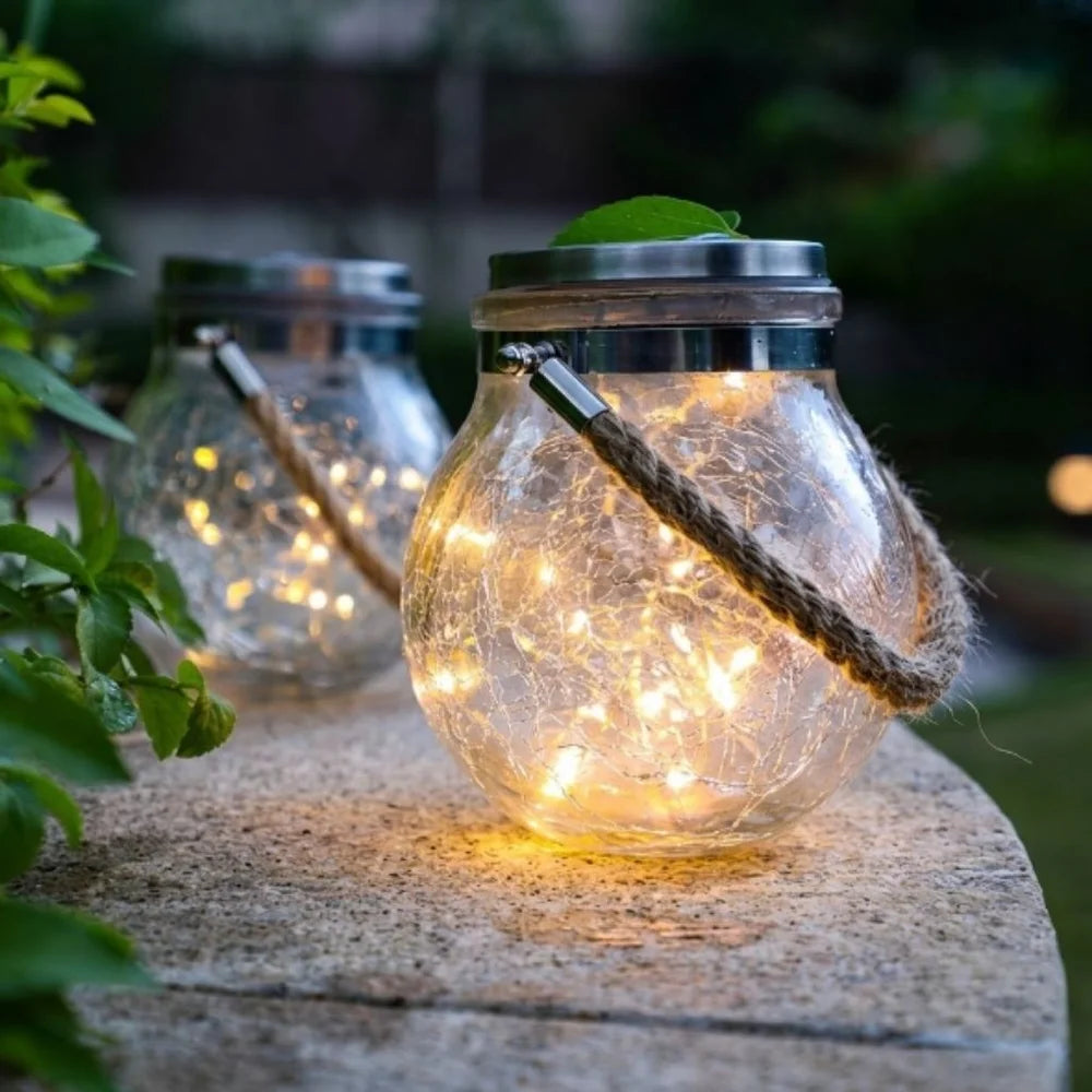 Solar outdoor hanging lamp ip65 waterproof cracked glass jar – view 12