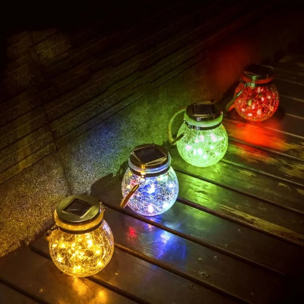 Solar outdoor hanging lamp ip65 waterproof cracked glass jar – view 17