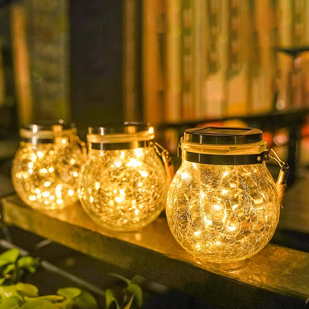 Solar outdoor hanging lamp ip65 waterproof cracked glass jar – view 18
