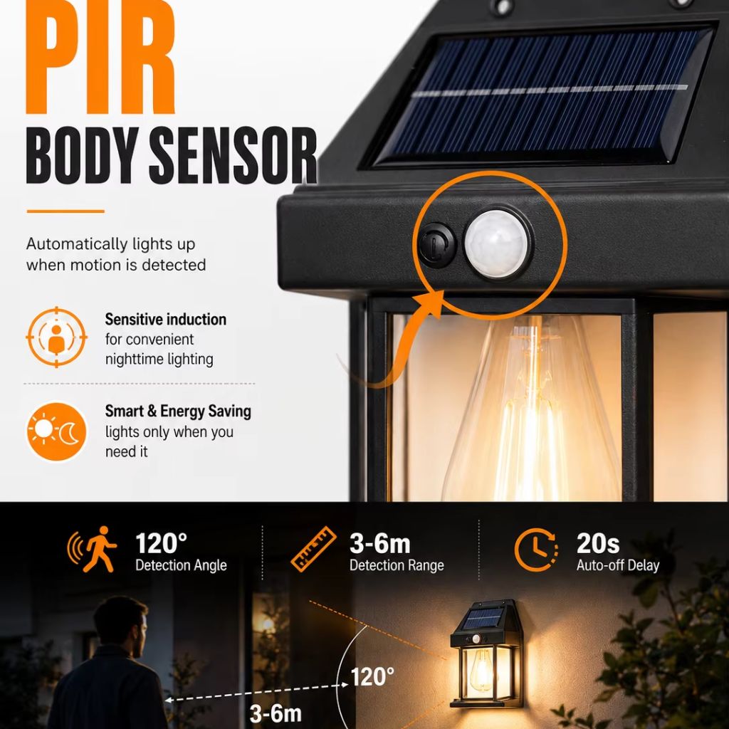 Solar PIR Motion Sensor Outdoor Wall Lantern
