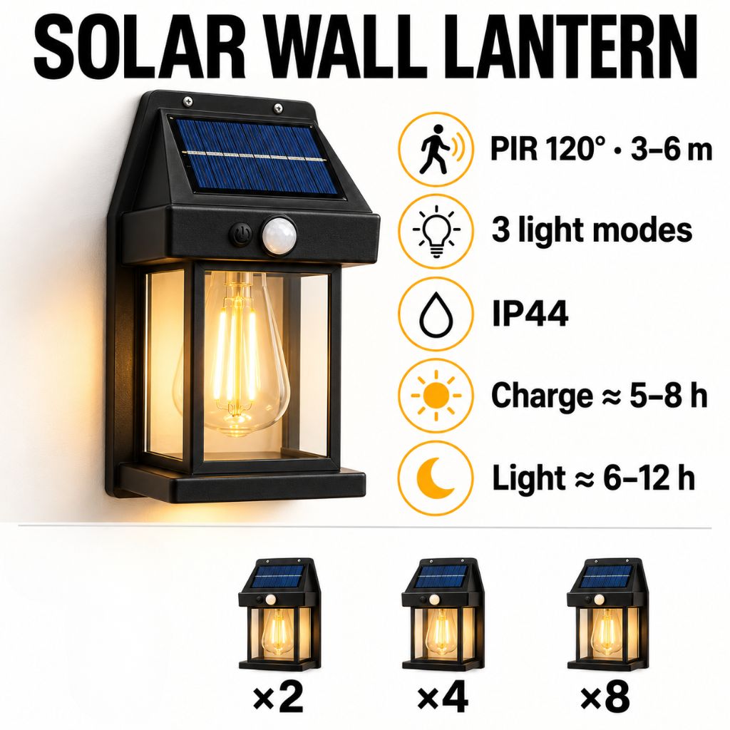 Solar PIR Motion Sensor Outdoor Wall Lantern