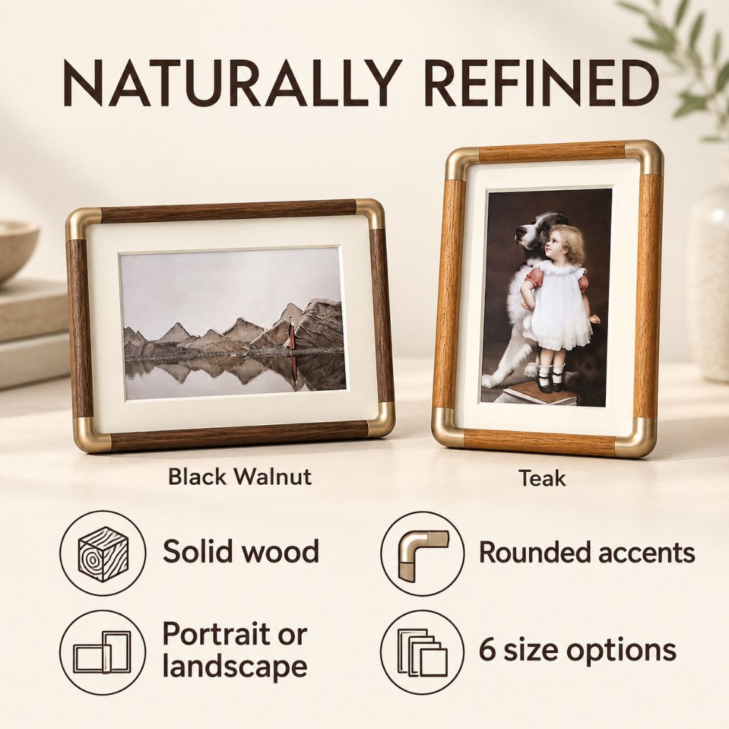Solid Wood Tabletop Photo Frame with Rounded Corner Accents
