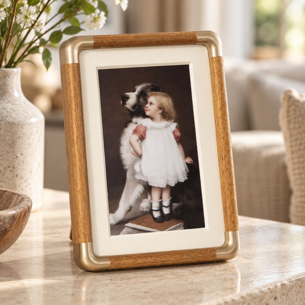 Solid Wood Tabletop Photo Frame with Rounded Corner Accents
