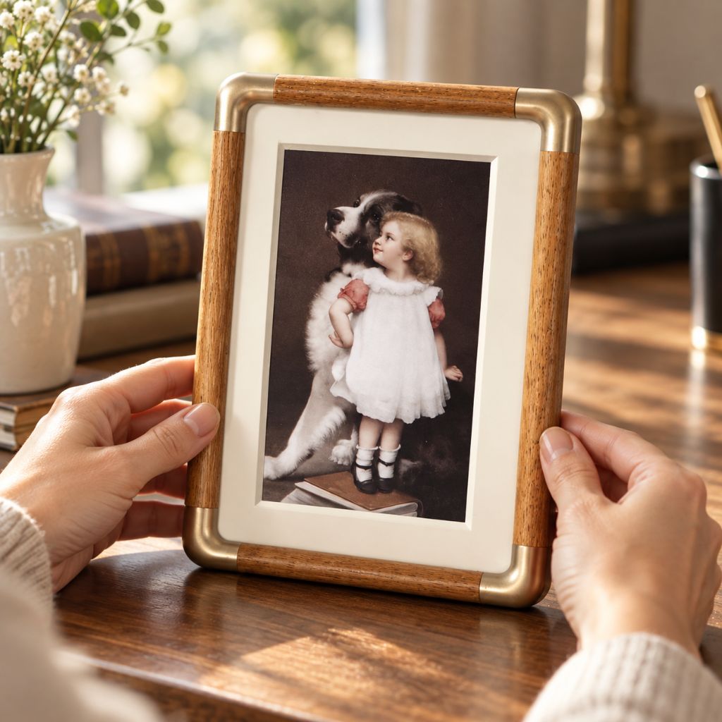Solid Wood Tabletop Photo Frame with Rounded Corner Accents