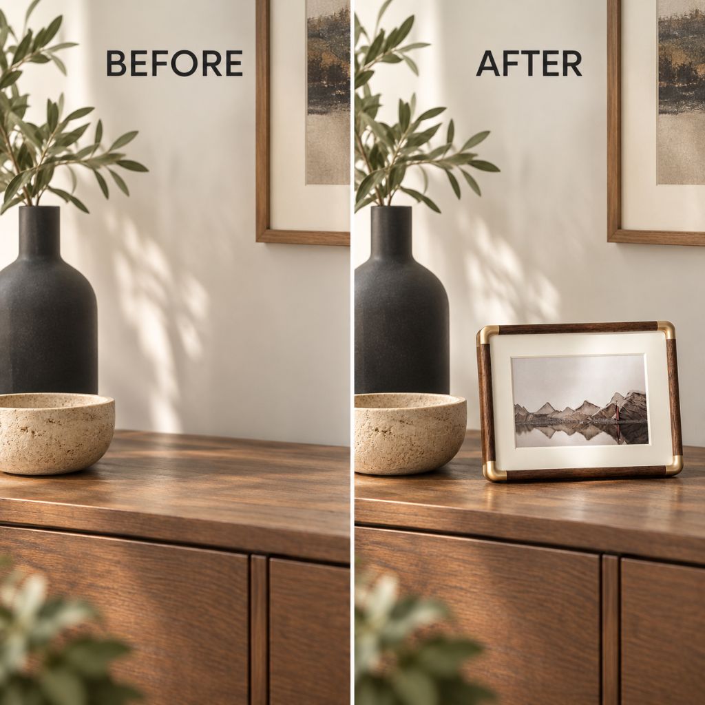 Solid Wood Tabletop Photo Frame with Rounded Corner Accents
