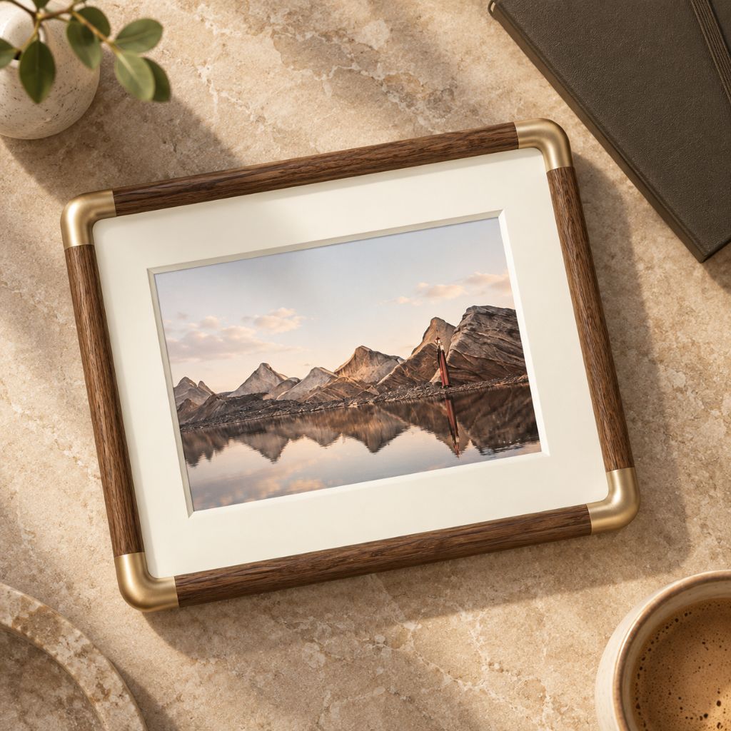 Solid Wood Tabletop Photo Frame with Rounded Corner Accents