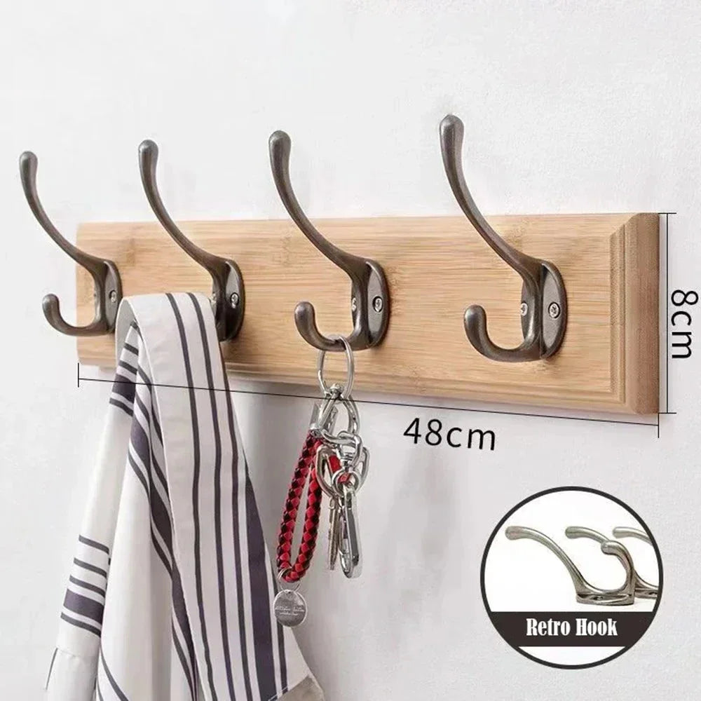 Solid wood wall coats and hats rack with hooks hallway storage - view 6