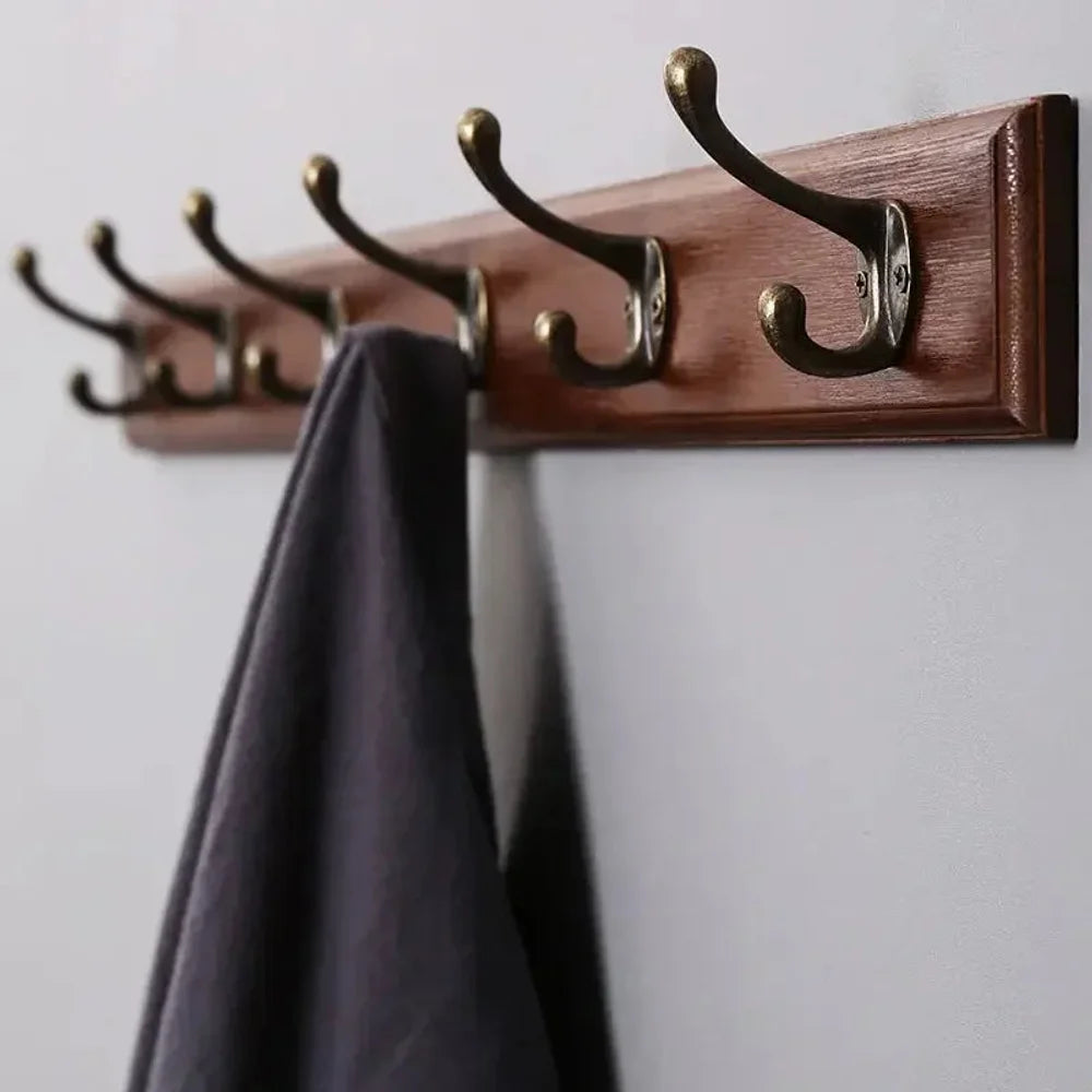 Solid wood wall coats and hats rack with hooks hallway storage - view 9