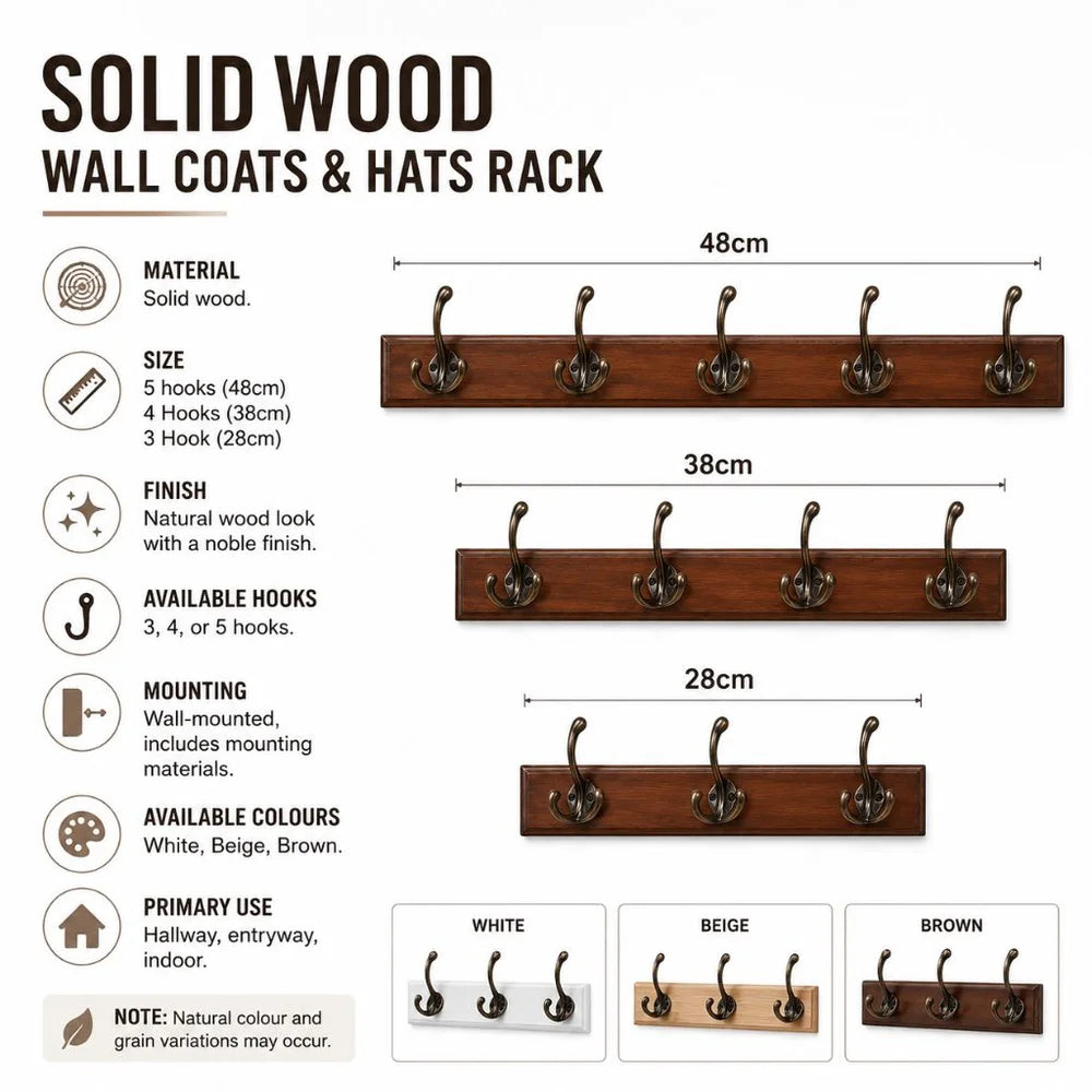 Solid wood wall coats and hats rack with hooks hallway storage - view 20