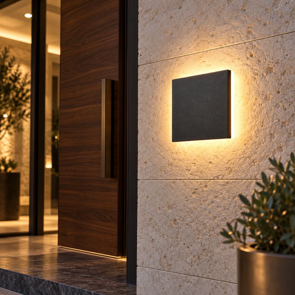 Square Backlit Aluminium Outdoor LED Wall Light IP65 12W