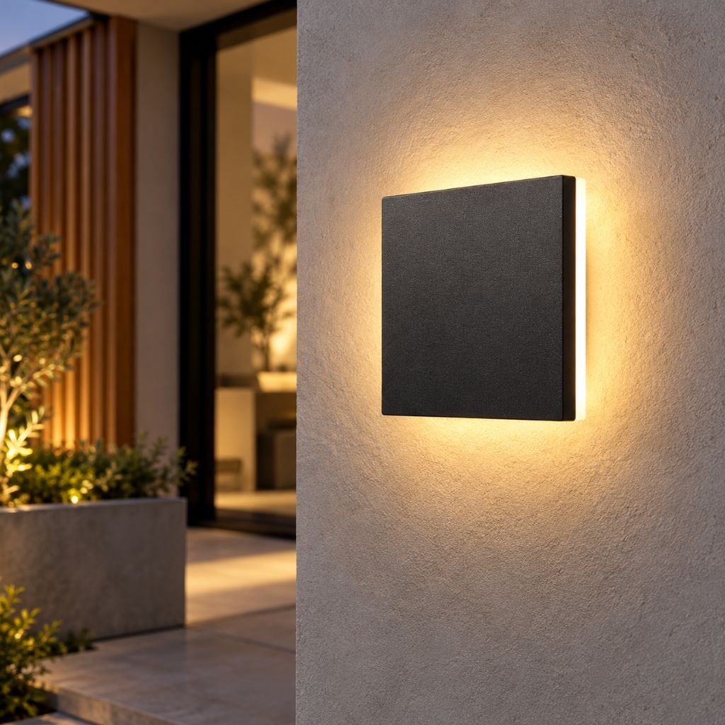 Square Backlit Aluminium Outdoor LED Wall Light IP65 12W