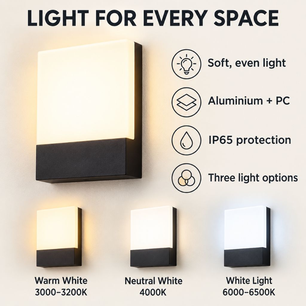 Square IP65 LED Outdoor Wall Light with PC Diffuser
