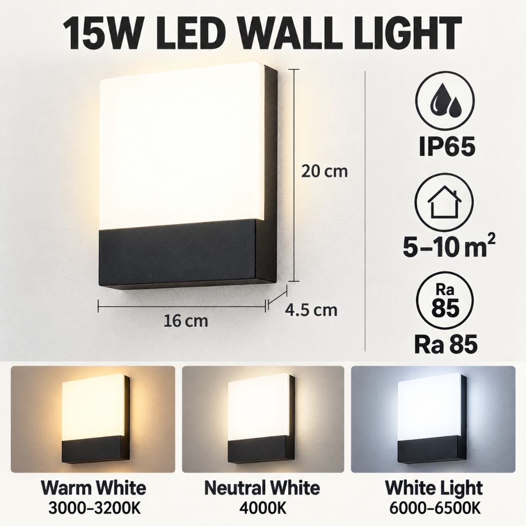 Square IP65 LED Outdoor Wall Light with PC Diffuser