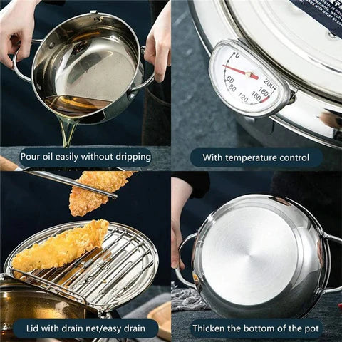 Stainless Steel Deep Frying Pot – Thermometer & Cool Touch Handles