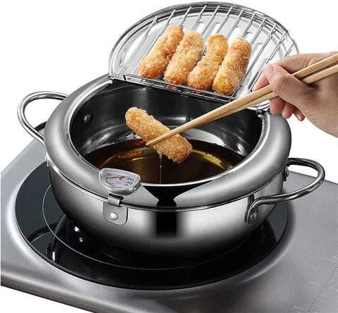 Stainless Steel Deep Frying Pot – Thermometer & Cool Touch Handles