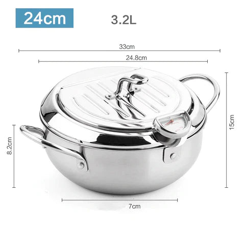 Stainless Steel Deep Frying Pot – Thermometer & Cool Touch Handles