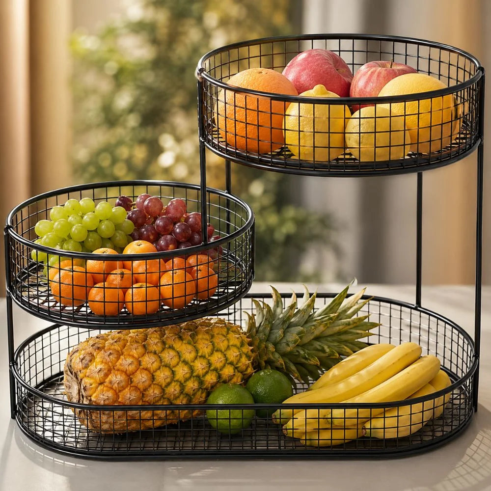 Stainless steel multi-layer round fruit basket display rack