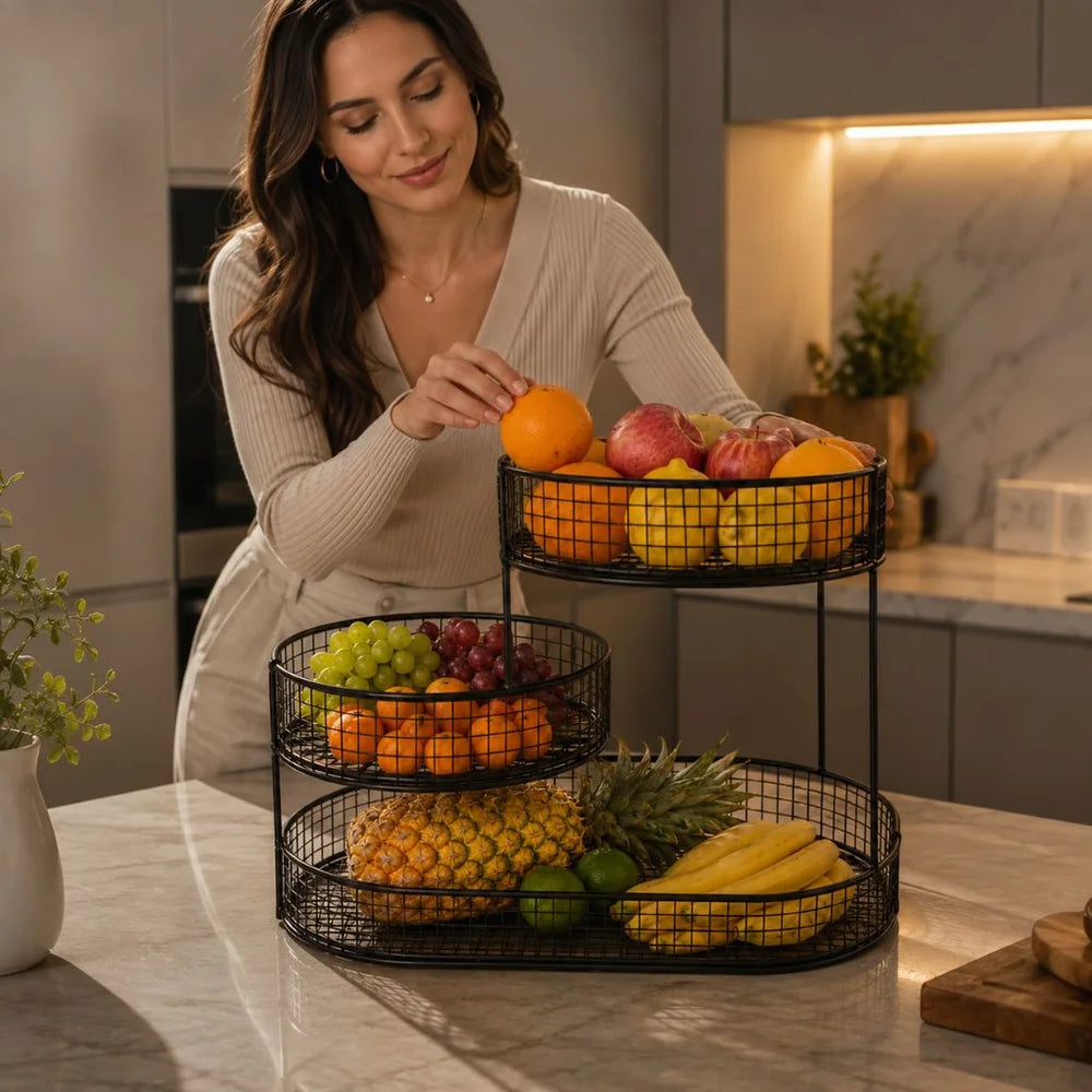 Stainless steel multi-layer round fruit basket display rack - view 4